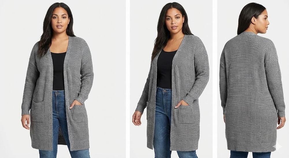 Cardigan Sweater Size 3 1X / 14-16 Torrid Long Knit Open Front Pockets Gray Used